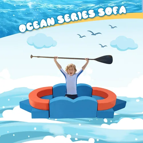 Miniatura 4 de Erament Sofá cama modular para niños pequeños, 22 piezas, sofá cama para sala de juegos, muebles convertibles con temática oceánica, sofá modular