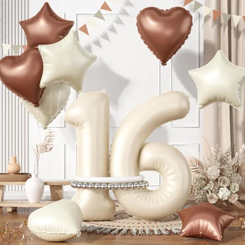 Miniatura 65 de Globos dorados de color champán con el número 11, globos de oro claro, globo de aluminio dorado con forma de corazón con estrella y globo largo