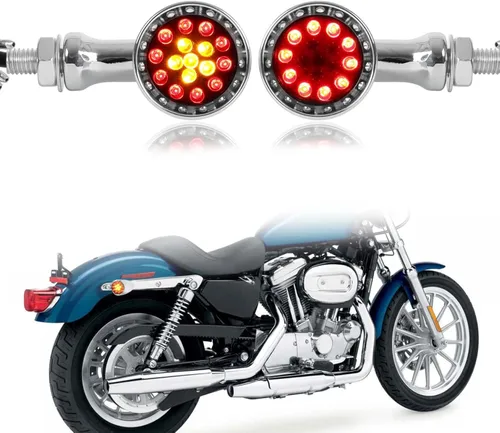 Miniatura 17 de 2 luces LED rojas de 15 piezas para motocicleta, luz de freno, intermitente, indicador de parada para Harley Honda Chopper (Luz roja cromada)