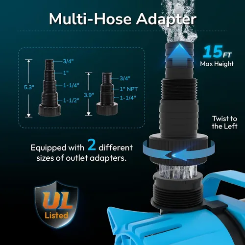 Miniatura 4 de Hexago Bomba de Agua Sumergible de 2700GPH, Bomba de Estanque de Agua de 120W con Bolsa de Barrera, Cable de Alimentación de 33 Pies, Elevación