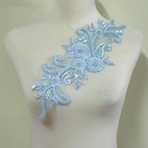 Miniatura 6 de Apliques de encaje con cuentas 3D Luz Lujo Ropa Collar Ramillete Bordado Accesorios (azul oscuro)