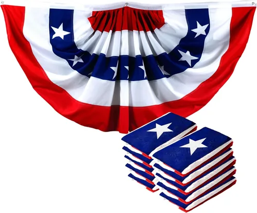 Miniatura 10 de G128 Paquete de 2: bandera de abanico plisada de Estados Unidos, 3 x 6 pies, banderas decorativas del 4 de julio impresas con cabecera de lona