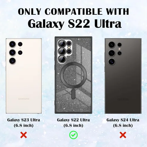 Miniatura 5 de Newseego Funda ultra magnética para Samsung Galaxy S22, funda de lujo con purpurina para mujeres y niñas, protección completa de la lente de la Negro