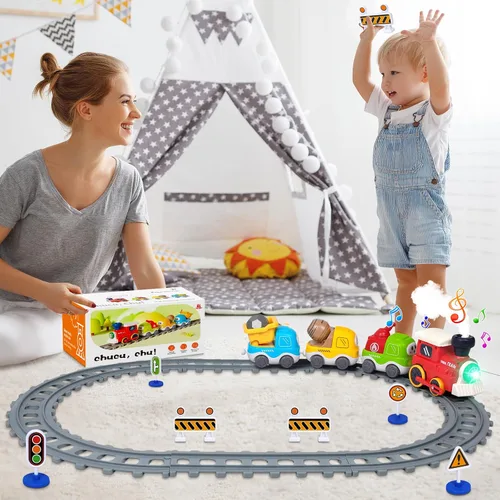 Miniatura 8 de Juego de Tren Eléctrico para Niños Pequeños de 3-5 4-8 con Pistas de Tren, Luces, Señal de Vapor, Música Realista, Sonido, Conexión Magnética