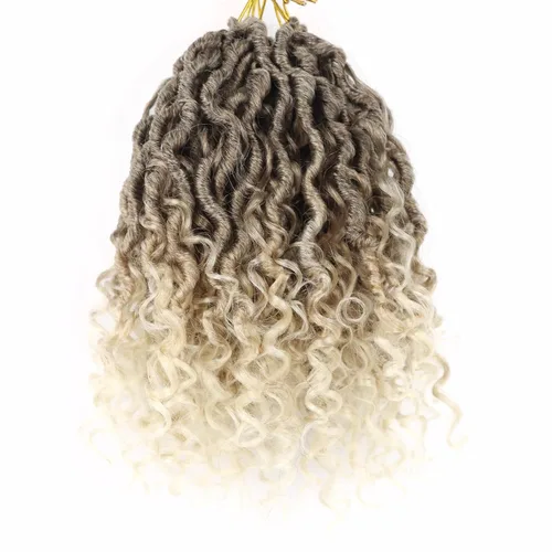 Miniatura 22 de Cabello de Crochet de 8 Pulgadas para Mujeres Negras, 7 Paquetes de Cabello de Crochet Goddess Locs con Puntas Rizadas, Locs Falsos Cortos con Bucle