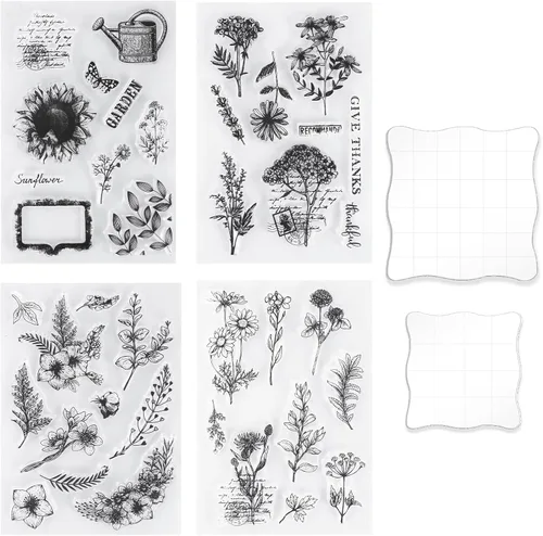 Miniatura 9 de UCEC 8 hojas de sellos transparentes de flores para hacer tarjetas, sellos de silicona para manualidades, sello de flores de goma transparente