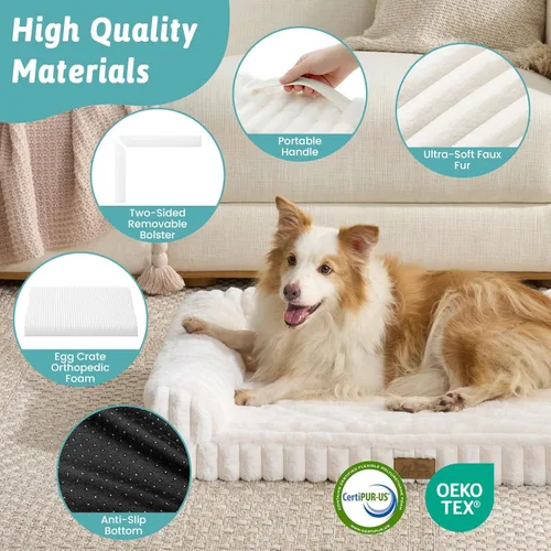 Miniatura 7 de COZY KISS Cama para perros pequeños de piel de conejo sintética, sofá ortopédico de espuma de 30 x 20 pulgadas con lados, funda extraíble lavable
