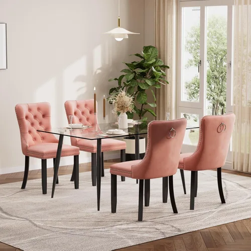 Miniatura 122 de Baysitone Juego de mesa de comedor de vidrio de 51 pulgadas para 4, juego de 5 piezas moderno de comedor, mesa de cocina rectangular de vidrio con 4
