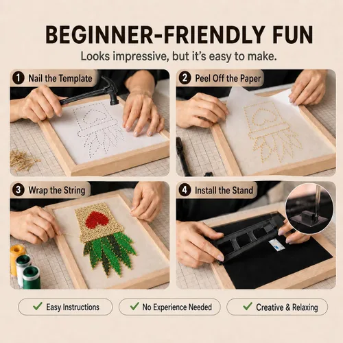 Miniatura 4 de RM Studio - Set de arte con hilos DIY con todos los accesorios y marco para niños, estudiantes, adultos principiantes, decoración hecha a mano, Aloe
