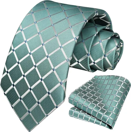 Miniatura 340 de HISDERN Conjunto de corbata a cuadros a cuadros pañuelo tejido clásico formal para hombre corbata y bolsillo cuadrado
