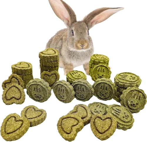 Miniatura 10 de Hamiledyi 36 juguetes masticables de conejo, heno natural de Timothy hecho a mano, pasteles molares para conejito, chinchilla, cobaya, conejo enano