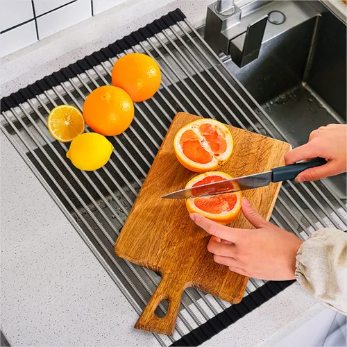 SunCleanse Escurridor de platos enrollable, escurridor de platos sobre el fregadero, escurridor de platos de cocina, tapete plegable para fregadero