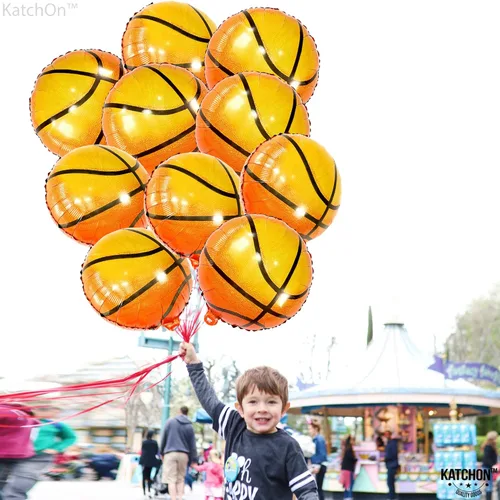 Miniatura 2 de KatchOn, Globos de baloncesto grandes de papel de aluminio color naranja, 18 pulgadas, paquete de 10 unidades, decoraciones de baloncesto