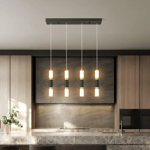 Miniatura 2 de Lámpara colgante moderna de 4 luces para isla de cocina, regulable, LED, negro, mini luces colgantes, comedor, cocina, color negro y dorado