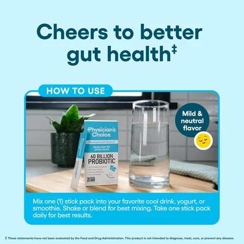 Miniatura 5 de Physician's Choice Paquetes de probióticos en barra de 60 mil millones de UFC, 10 cepas + prebióticos, salud inmunológica, digestiva e intestinal