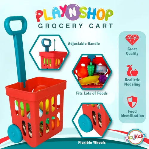 Miniatura 3 de Playkidz Juego de carrito de compras de juguete, juguetes de plástico para alimentos, juego interactivo, recursos de aprendizaje y diversión