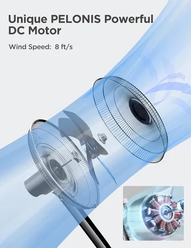 Miniatura 3 de PELONIS Ventilador de pie oscilante de 16 pulgadas Altura ajustable Motor DC ultra silencioso Control remoto 12 velocidades Temporizador