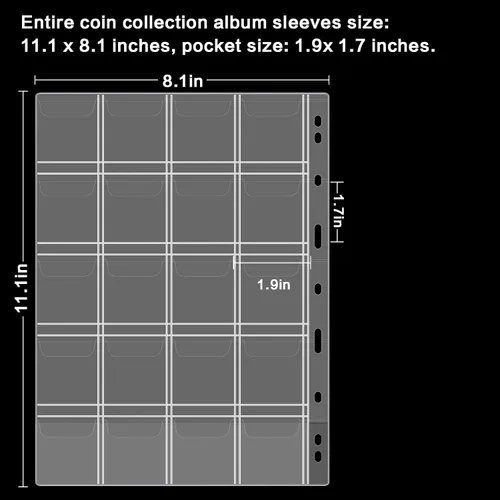 Miniatura 6 de ANKHOH Páginas de colección, página de bolsillo para monedas con 240 bolsillos, fundas para carpetas de monedas con 9 agujeros estándar para álbum