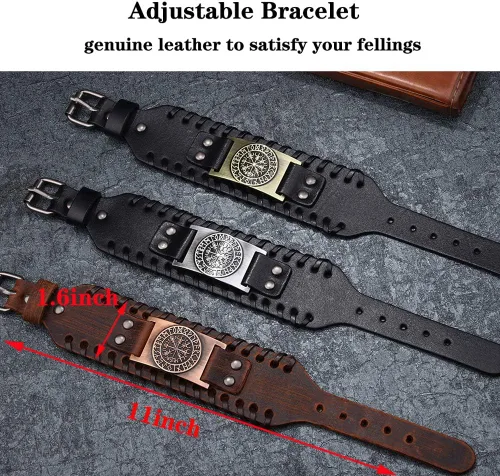 Miniatura 2 de GelConnie - Pulsera de piel con amuleto vikingo y talismán escandinavo celta pagano