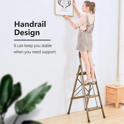 Miniatura 3 de escalera ligera de aluminio de 4 peldaños, taburete plegable con pedal antideslizante y ancho para uso en el hogar y la cocina, ahorro de espacio