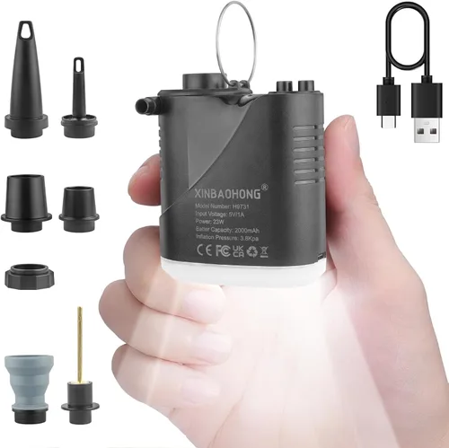 XINBAOHONG Mini aire portátil camping luz pequeña inflador/bomba deflator con batería de 2000 mAh USB recargable para flotadores de piscina, cama de