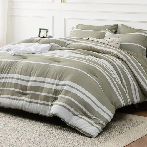 Miniatura 34 de Bedsure Juego de ropa de cama con edredón tamaño individual de 5 piezas, juego de ropa de cama a rayas azules para todas las estaciones, reversible
