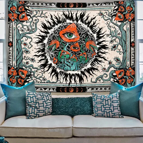 Miniatura 4 de Cohpoh Tapices de sol ardiente, diseño de ojos hippie con mandala, vides, fase lunar, para colgar en la pared (51.2 x 59.1 pulgadas)