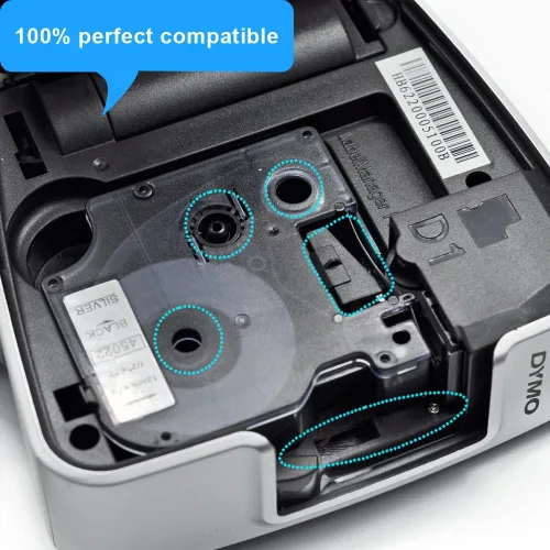 Miniatura 2 de Paquete de 2 casetes de etiquetas D1 45022 negro sobre plata compatible con cartucho de etiquetado Dymo compatible con LabelManager 160 280 PnP