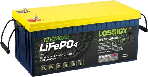 LOSSIGY Batería LiFePO4 de litio RV de 12 V 280 AH, perfecta para sistema solar, marina, 2560 Wh 5000+ ciclos profundos, BMS integrado con 10 años