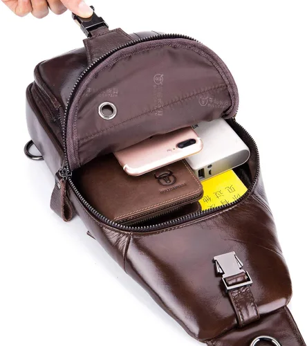 Miniatura 4 de Bolsos cruzados para hombre, bolso bandolera de cuero, mochilas casuales para el pecho, bolsa de hombro, mochilas de senderismo de viaje