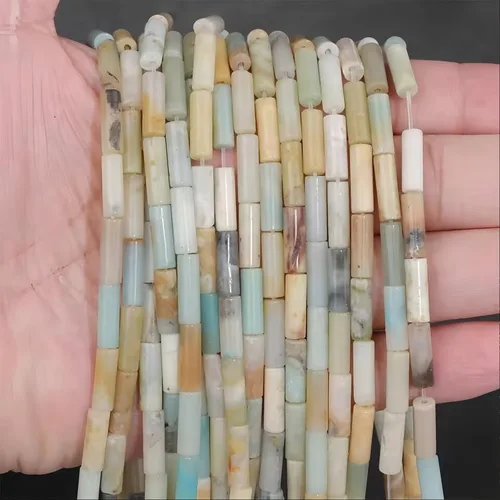 Miniatura 4 de HAAMIIQII Cuentas de tubo de amazonita natural de 0.512 x 0.157 in, cuentas sueltas de piedra cilíndrica para fabricación de joyas, 15 pulgadas