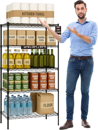 Miniatura 14 de Displays By Jack Estantería de alambre resistente de 5 niveles para productos, despensa de plantas, garaje, estantes de lavandería, estantes Cromo