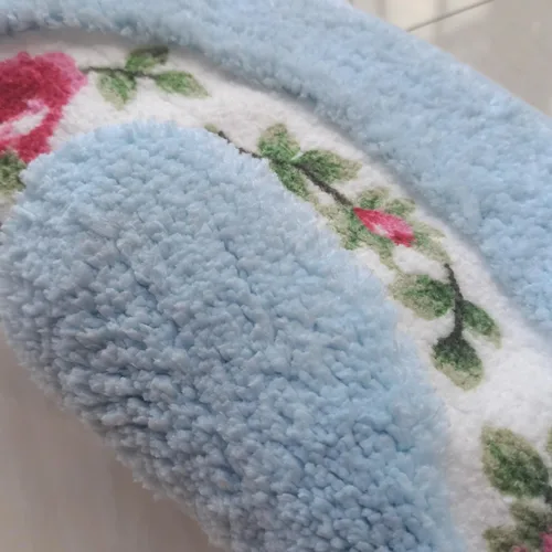 Miniatura 3 de Bonita alfombra de área de flores de rosas en forma de corazón para un baño súper suave, antideslizante, absorbente, alfombra de baño floral Azul