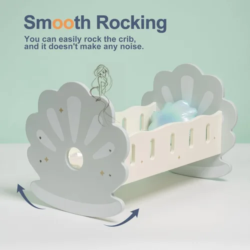 Miniatura 5 de ROBOTIME Cuna Mecedora de Madera para Muñecas, Juguetes de Cama para Muñecas de Niña, Cuna de Juguete para Muñecas de Bebé, Cuna para Muñecas de Azul