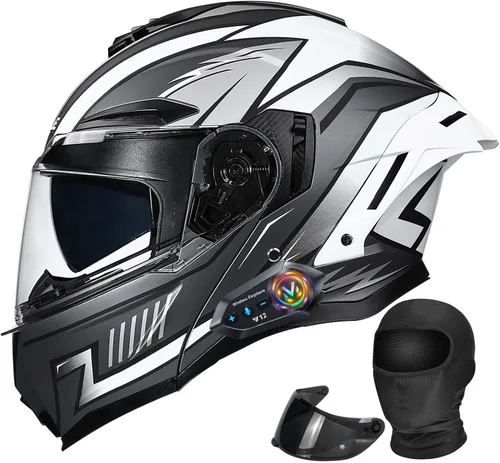 Miniatura 10 de Casco modular de motocicleta Bluetooth con doble visera antivaho multiventilación, diseño de cara completa, certificado ECE 22.06, forro extraíble G