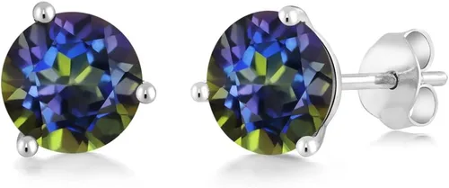 Miniatura 121 de Gem Stone King Aretes de oro de 14 quilates, 0.236 in, piedra natal redonda, Martini, 3 puntas, aretes de oro para mujer