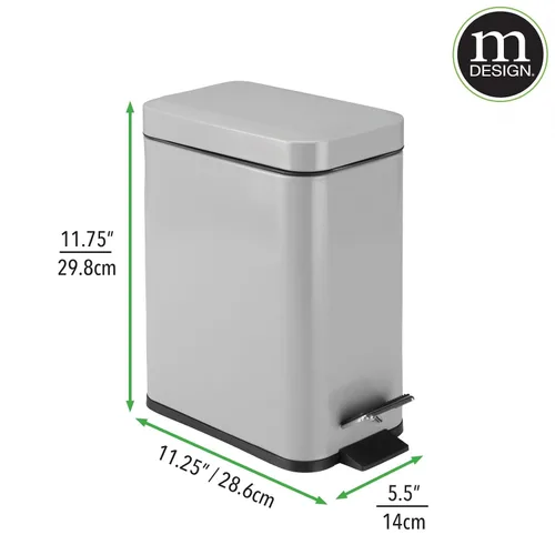 Miniatura 8 de mDesign - Cubo de basura de 1,3 galones de perfil delgado con escalón de metal, papelera, contenedor de basura, baño, tocador, dormitorio, cocina