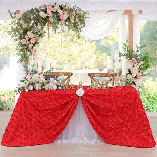Miniatura 29 de Fanqisi Mantel de rosetón de 50x80 pulgadas, patrón de rosas, color púrpura, mantel de satén con rosetones de lino para decoración de mesa