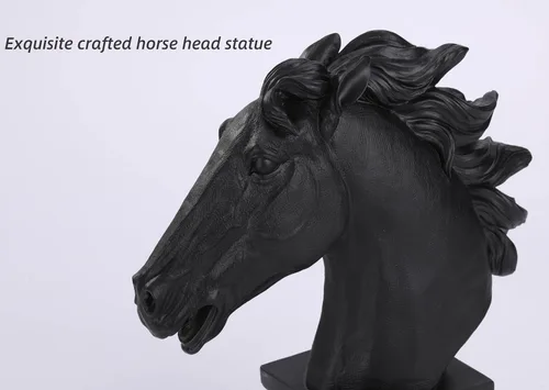 Miniatura 4 de Estatua de cabeza de caballo negra de 12 pulgadas de alto, escultura de caballos para decoración del hogar, resina grande, pintada a mano, animal