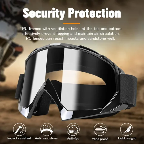 Miniatura 4 de Gafas para ATV Dirt Bike Paquete de 2 Gafas de Motocicleta Motocross Resistentes al Viento Gafas de Visión Amplia Fuera de Carretera para Conducir