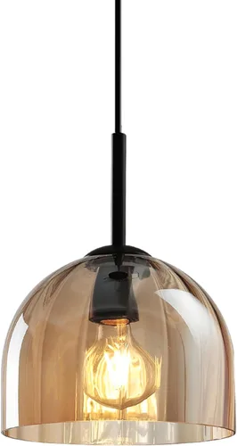 Luces Colgantes Modernas de Cristal Ámbar, Candelabro de Cúpula Bohemia Nórdica, Forma de Lámpara de Campana de 7.86", Accesorios de Iluminación