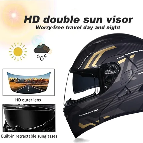 Miniatura 4 de Casco modular Bluetooth de doble visera para motocicleta, casco integrado abatible de cara completa, con Bluetooth impermeable que puede soportar