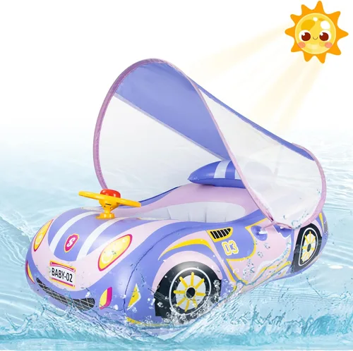 Miniatura 7 de Flotador de piscina para bebé con dosel: flotadores para bebés de 6 a 48 meses flotadores de natación Qoosea con protección solar UPF50+ y volante