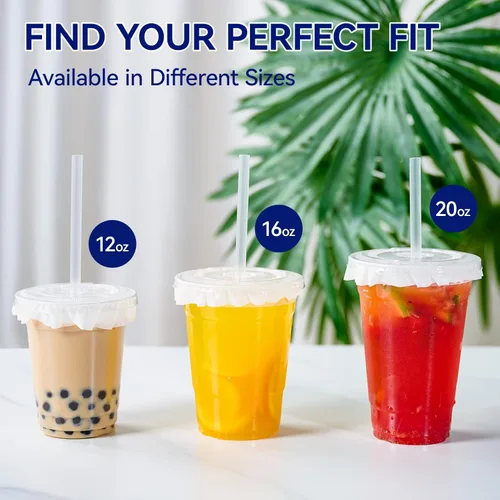 Miniatura 8 de JOLLY CHEF Paquete de 100 vasos de plástico transparente de 12 onzas con tapas y pajitas, tazas desechables para café helado con tapas para batidos