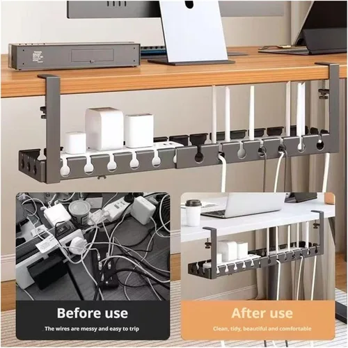 Miniatura 4 de Extendable Under-desk Cable Management Tray, No Drilling Required, Adjustable Clips, Cable Hidden Channel Organizer(Fixed black)
