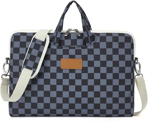 canvaslife Bolso mensajero de hombro para computadora portátil con patrón de cuadros negro agua para portátil de 16 pulgadas y 15.6 pulgadas-16