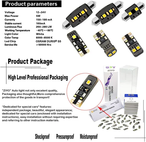 Miniatura 7 de ZIYO ZPL8960 - (12 bombillas) Kit de luz LED interior de repuesto para Porsche 911 996 / Carrera/Turbo/Targa 1997-2005 + paquete de bombillas