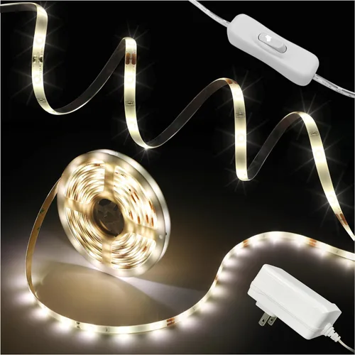 Tira de luces LED, tira de luz LED de 16.4 pies con adaptador ETL de 12 V CC, 4000 K, luz blanca neutra con revestimiento de poliuretano, luces LED