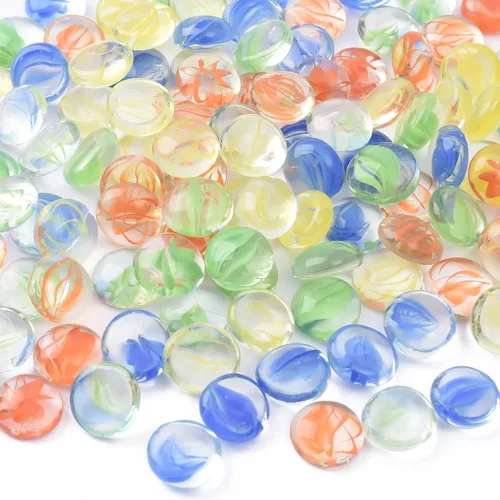 Canicas de vidrio plano de 1 libra, colores mezclados para rellenos de jarrones, piedra de colores mezclados para decoración de jardín, pecera