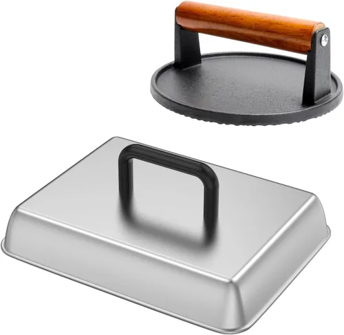 Miniatura 11 de SafBbcue Cubierta Domer Rectangular de Acero Inoxidable de 14" para Derretir Queso y Cobertura de Rociado & Plancha Rectangular de Hierro Fundido